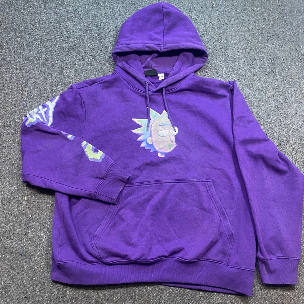 HM Rick and Morty Hoodie Sz XL Mens Purple Streetwear Cartoon Network Graphic